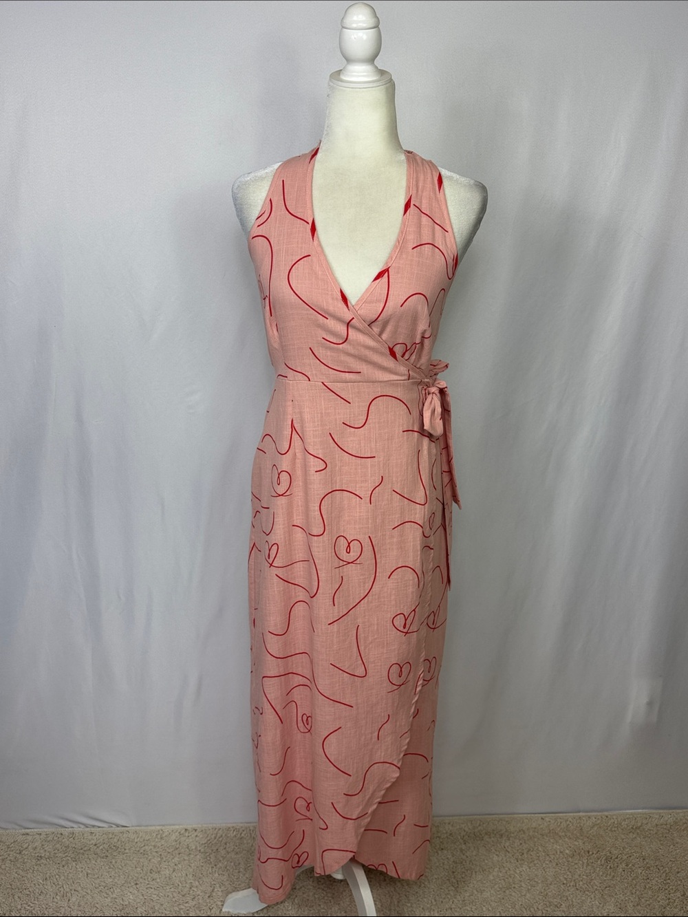 Petal & Pup Abigail Wrap Midi Dress Size Medium Pink Red - Picture 4 of 12